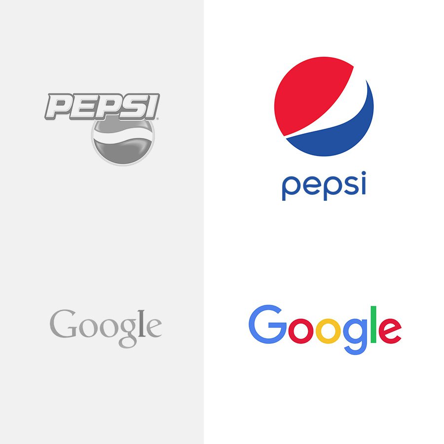 Przykłady rebrandingu - logo pepsi i google